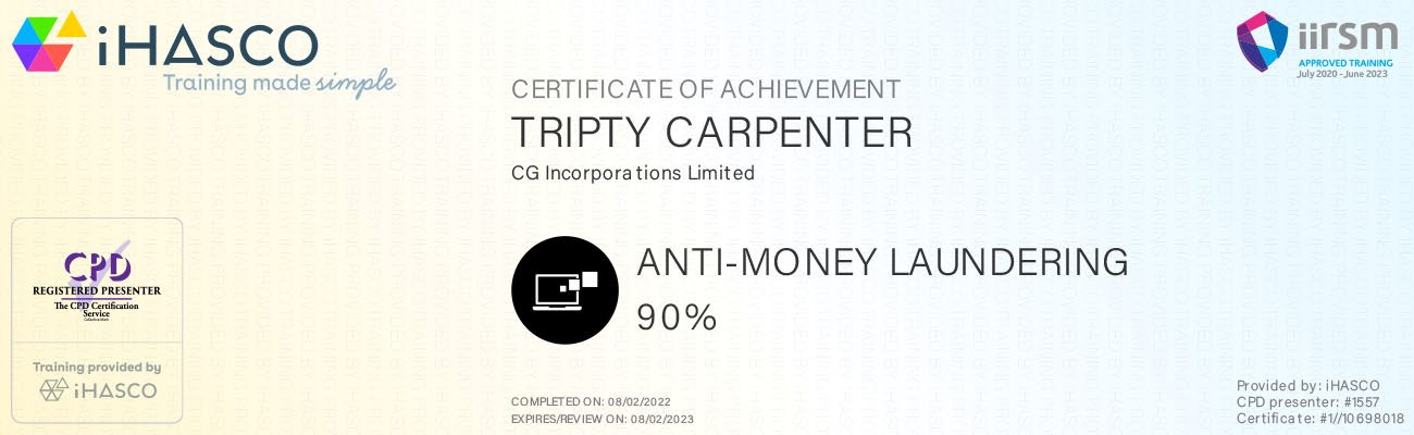 Certificate for anti-money laundering